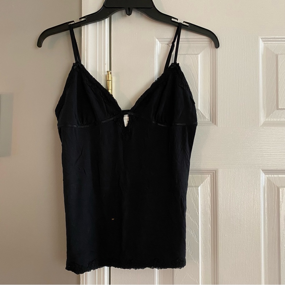 Old Navy Intimates Sexy Black Lace Trim Tank Top Small Y2K Cut Out Keyhole